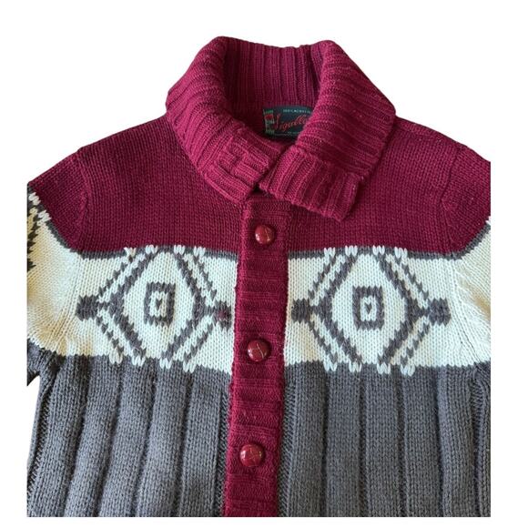 Vintage Retro Sigallo Knit Cardigan big collar, Gray, Maroon & Cream size medium - Picture 7 of 12